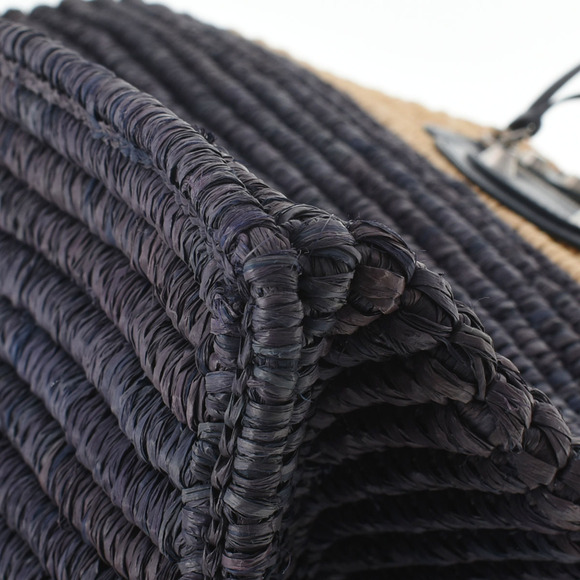 BALENCIAGA Basket Bag Natural Navy Blue Raffia Leather Handbag - Picture 7 of 11